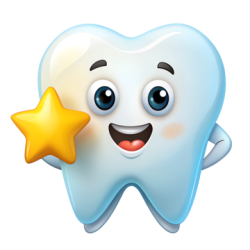 smiling tooth holding a gold star clipart illustrat